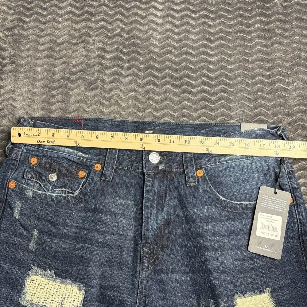 True Religion Men's Ricky Relaxed Straight Flap distressed Size 34x34 NWT